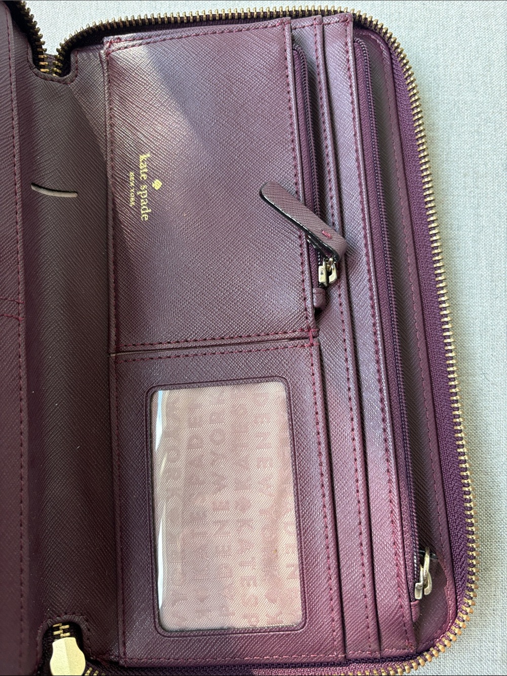 Kate Spade New York Deep Plum (Eggplant) Saffiano Leather Zip Around Wallet - Picture 8 of 9